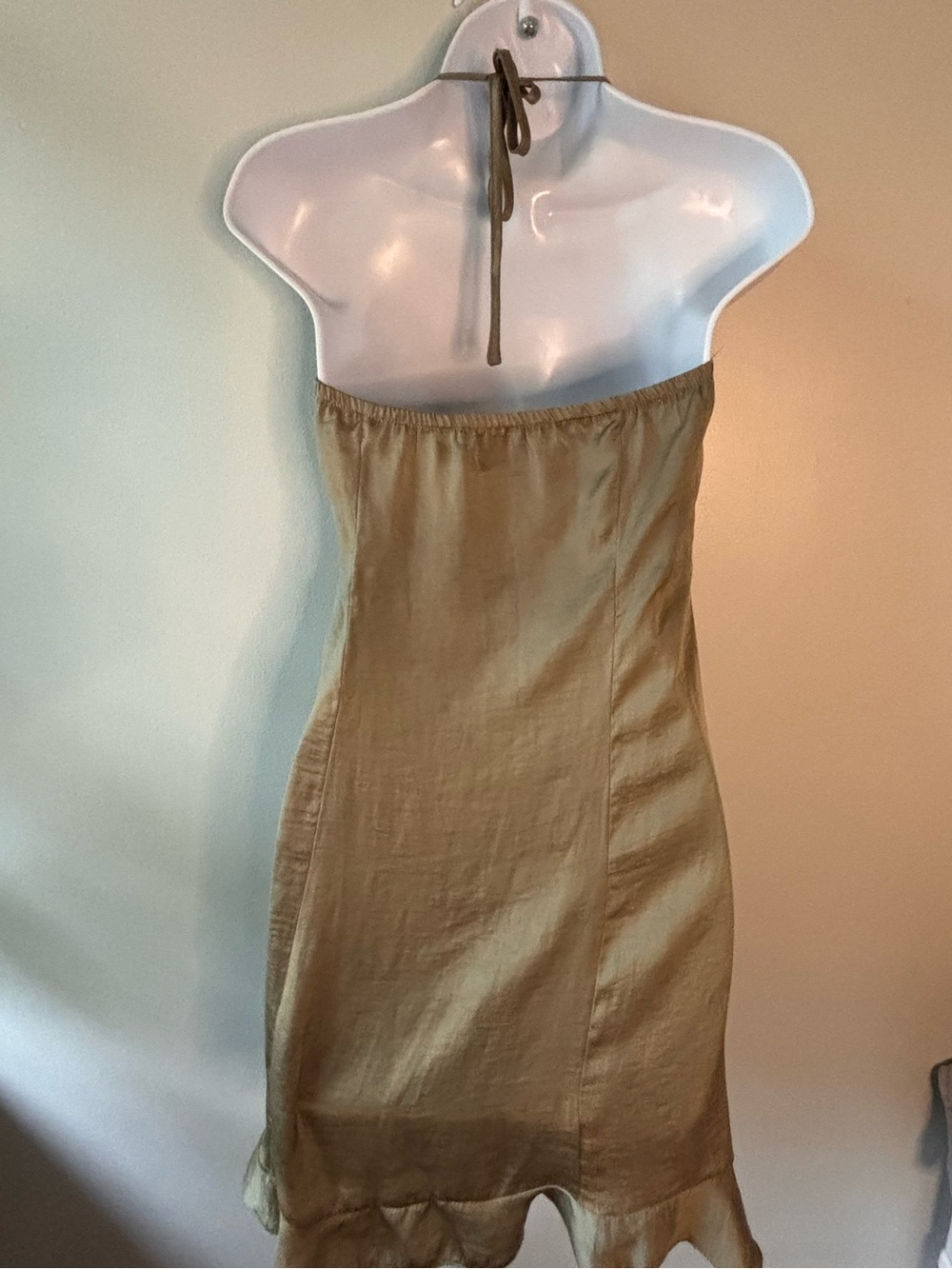 Princess Polly Satin Ruched Halter Mini Dress Olive SZ 8 Y2K Clubcore - Picture 6 of 8
